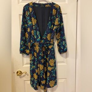J. Crew Navy Dress with Teal and Yellow Floral Accents